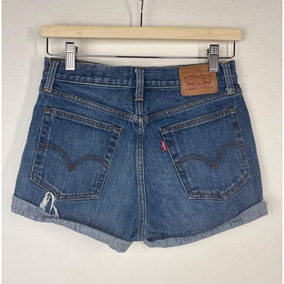 Levis Womens 501 Original High-Waisted Denim Shorts Distressed Blue Size 27 - Picture 2 of 13